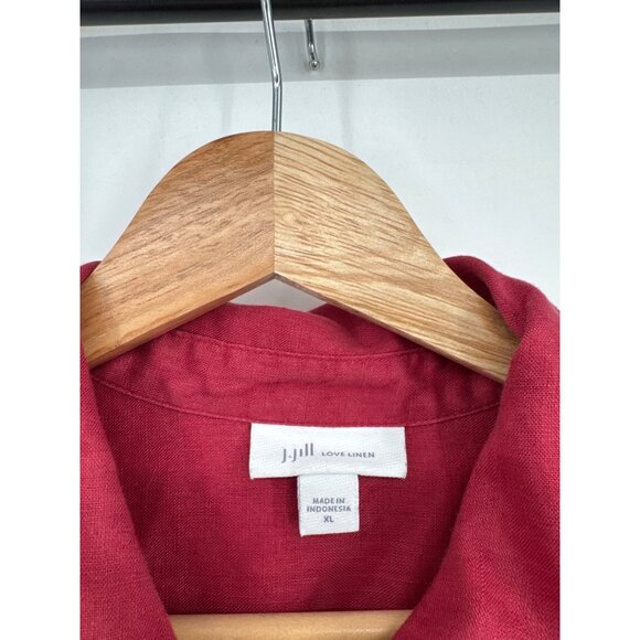 Love Linen Womens Red tunic Shirt size XL 100% Linen roll tab sleeves lagenlook - Picture 2 of 6